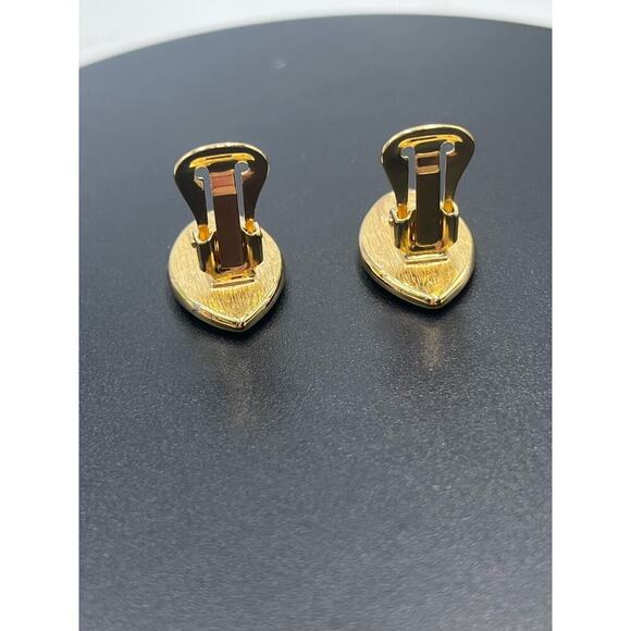 Authenticated Givenchy NY Vintage Black Enamel signed Gold Tone Clip Earrings - Picture 14 of 16